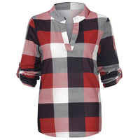 Oversized V-Neck Plaid Blouse – Stylish & Comfortable-Black-XL-State of Style