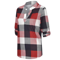 Oversized V-Neck Plaid Blouse – Stylish & Comfortable-Black-XL-State of Style