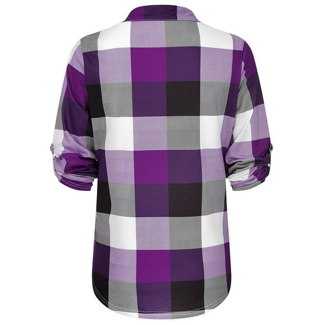 Oversized V-Neck Plaid Blouse – Stylish & Comfortable-Black-XL-State of Style