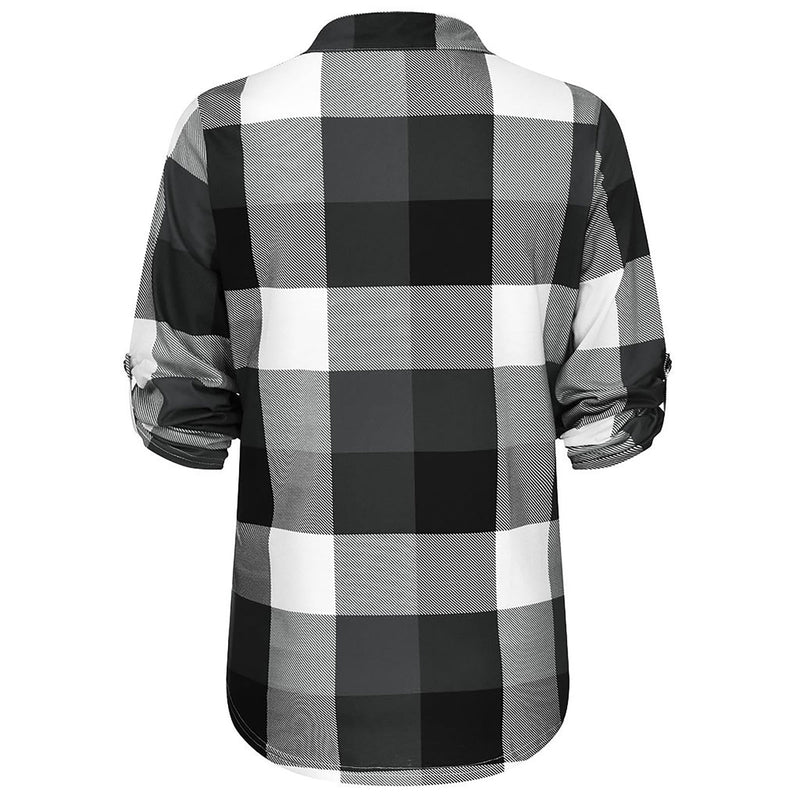 Oversized V-Neck Plaid Blouse – Stylish & Comfortable-Black-XL-State of Style