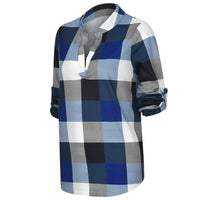 Oversized V-Neck Plaid Blouse – Stylish & Comfortable-Black-XL-State of Style