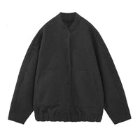 Oversized Wool Coat with Round Neck and Buttons - Selena-Black-S-State of Style