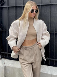 Oversized Wool Coat with Round Neck and Buttons - Selena-Camel-S-State of Style
