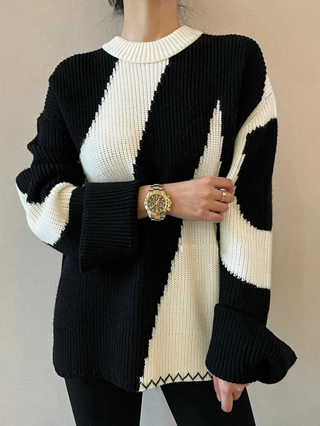 Oversized Zebra Print Sweater for Women - Lyla-Black-XS-State of Style