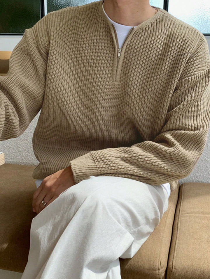 Oversized Zip-Up Sweater for Men - Havron-Beige-S-State of Style