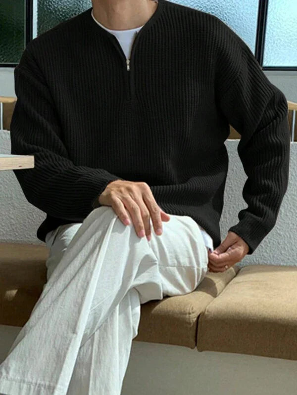 Oversized Zip-Up Sweater for Men - Havron-Black-S-State of Style