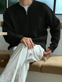 Oversized Zip-Up Sweater for Men - Havron-Black-S-State of Style