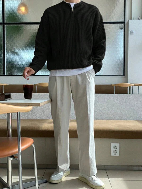 Oversized Zip-Up Sweater for Men - Havron-Black-S-State of Style