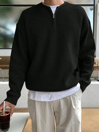 Oversized Zip-Up Sweater for Men - Havron-Black-S-State of Style