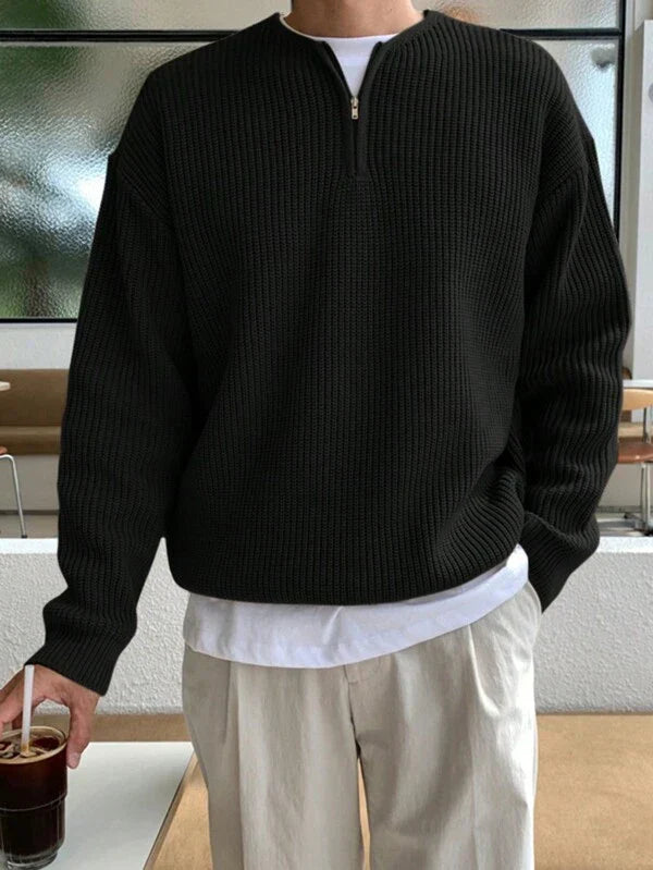Oversized Zip-Up Sweater for Men - Havron-Black-S-State of Style