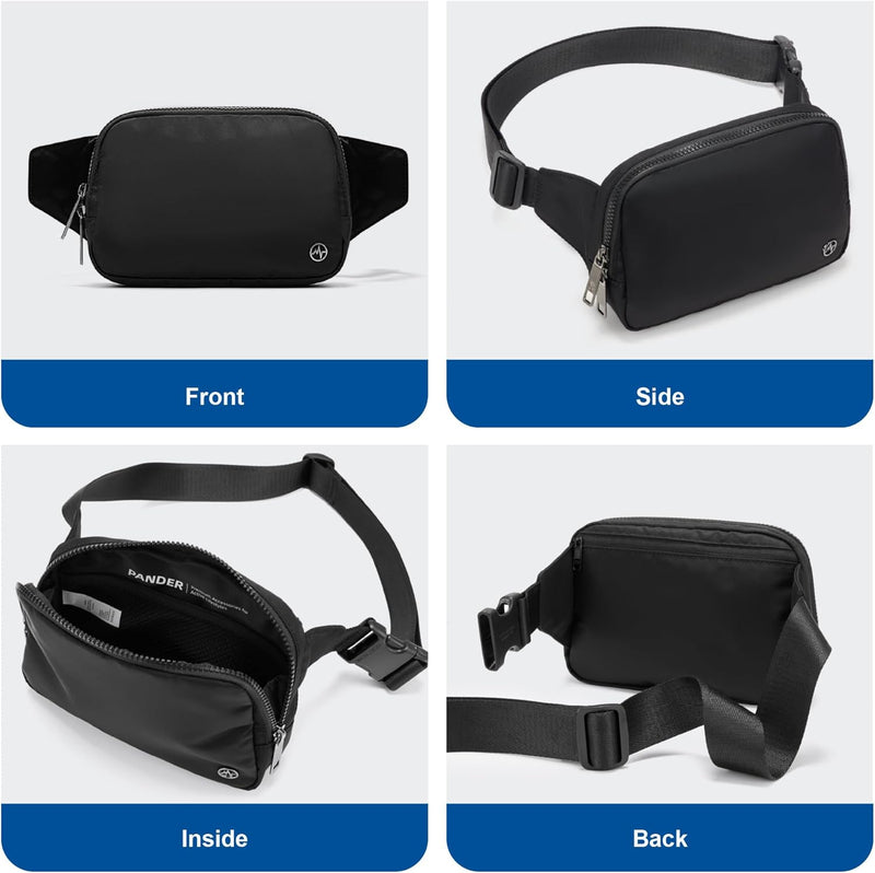 Large 2L Nylon Belt Bag with Adjustable Strap and Dual Compartments