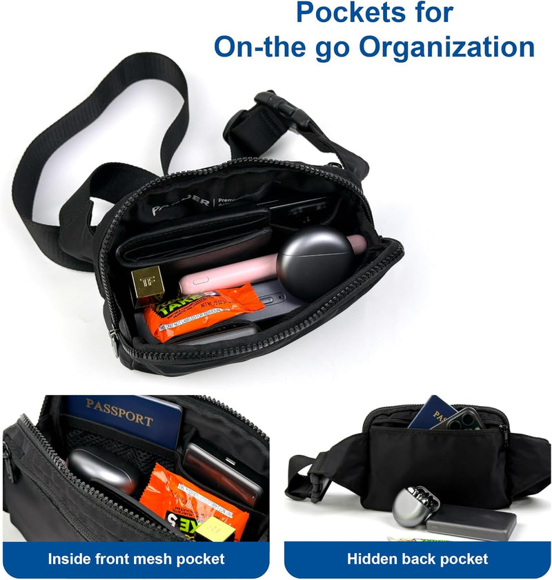 Large 2L Nylon Belt Bag with Adjustable Strap and Dual Compartments
