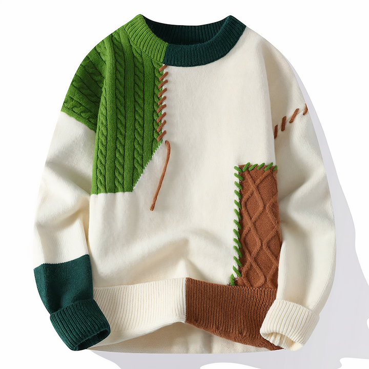 Patchwork Men's Sweater - Jasper-White Light Green-XS-State of Style