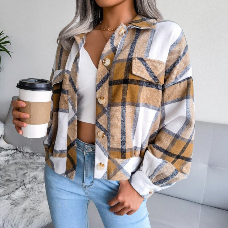 Patterned Women's Jacket | Stylish & Versatile-Khaki-S-State of Style