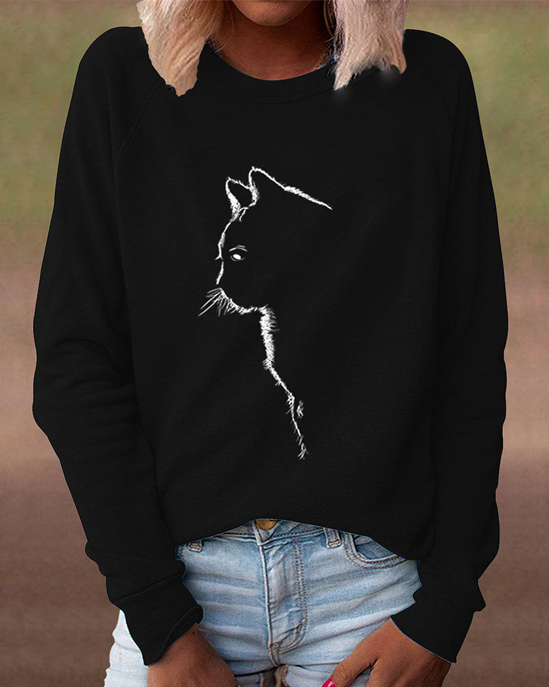 Paws Sweatshirt with Cat Print-Black-S-State of Style