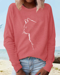Paws Sweatshirt with Cat Print-Pink-S-State of Style