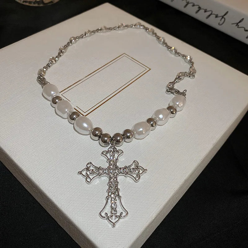 PEARL CROSS PENDANT NECKLACE | Elegant Women's Jewellery | Timeless Design-State of Style