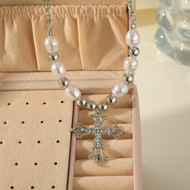 PEARL CROSS PENDANT NECKLACE | Elegant Women's Jewellery | Timeless Design-State of Style