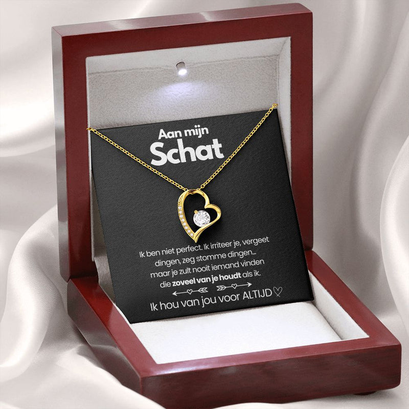 Pendant Necklace with Heart-Shaped Zirconia Stone - Esmée-18k Yellow Gold-Luxury (Mahogany + LED spot)-State of Style