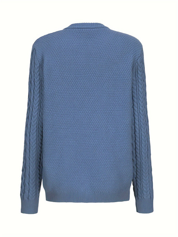 Plain Knitted Cardigan with Buttons and Pockets – Olivia-Blue-S-State of Style