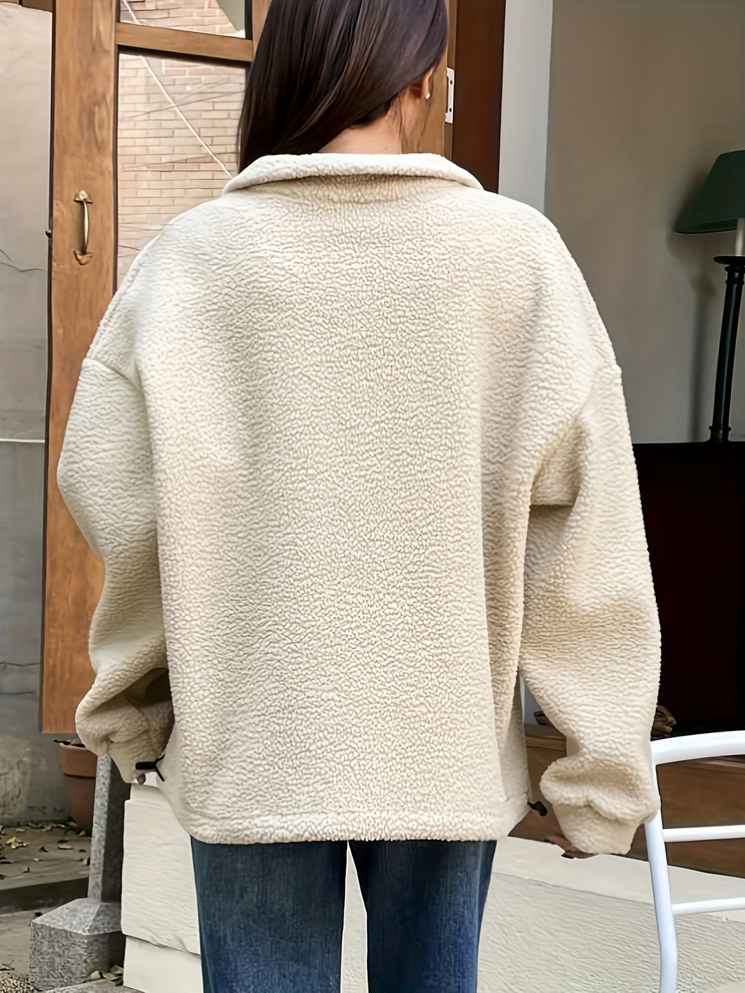 Plain Quarter-Zip Pullover Sweatshirt – Nina-Green-S-State of Style
