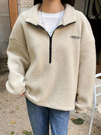Plain Quarter-Zip Pullover Sweatshirt – Nina-Green-S-State of Style