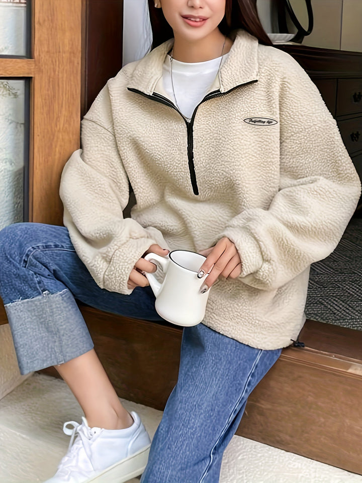 Plain Quarter-Zip Pullover Sweatshirt – Nina-Green-S-State of Style