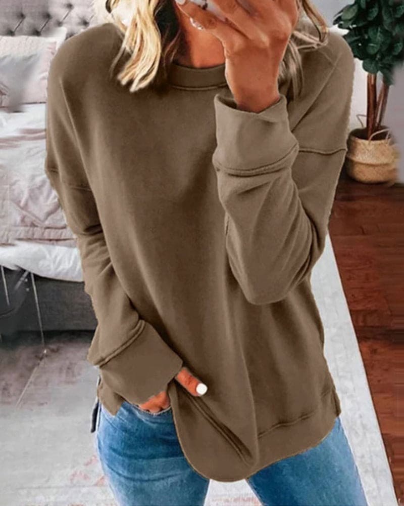 Plain Women's Sweatshirt - Serena-Khaki-XS-State of Style