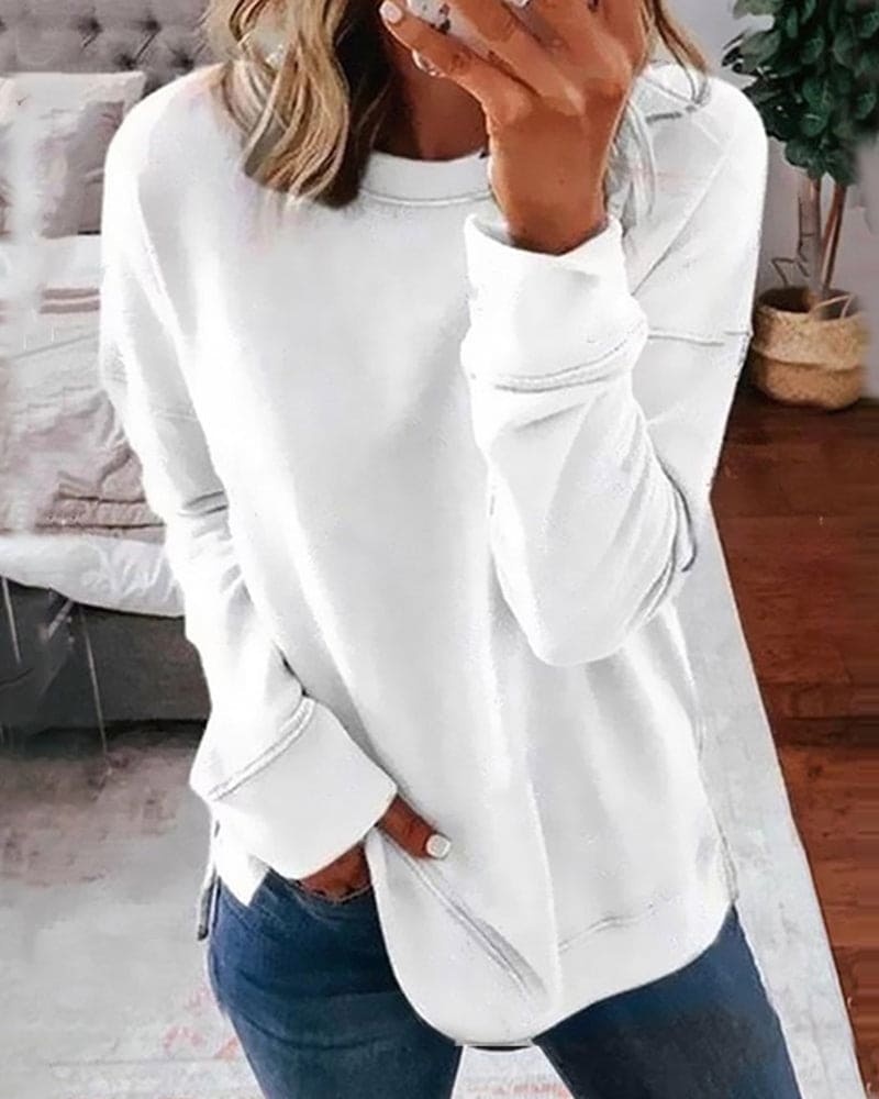 Plain Women's Sweatshirt - Serena-White-XS-State of Style