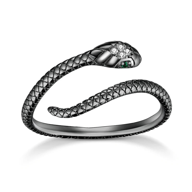 Platinum Reptile Ring | Green Zircon Spiral-Black-State of Style