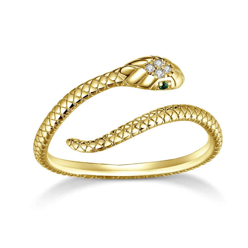 Platinum Reptile Ring | Green Zircon Spiral-Gold-State of Style