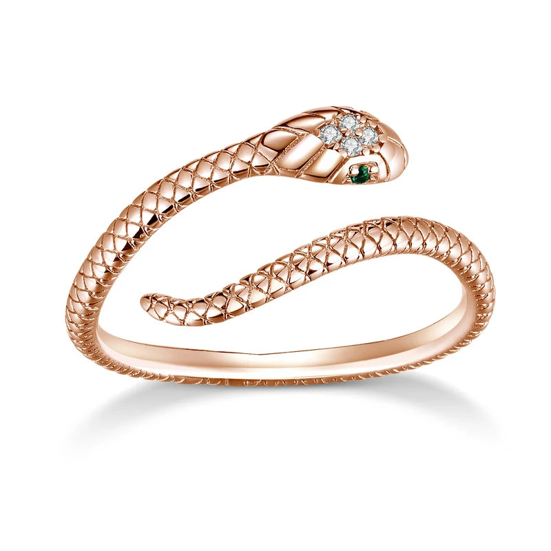 Platinum Reptile Ring | Green Zircon Spiral-Rose Gold-State of Style