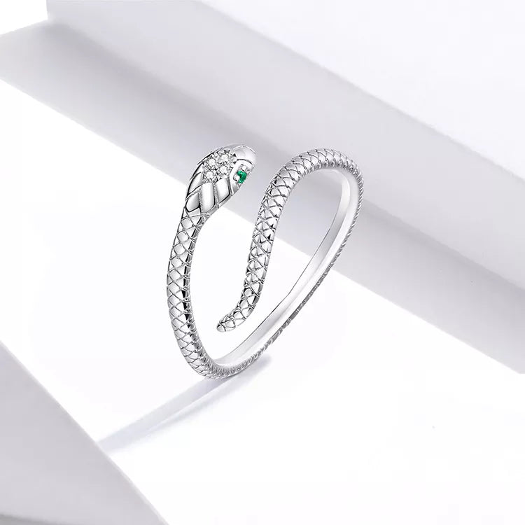 Platinum Reptile Ring | Green Zircon Spiral-Silver-State of Style