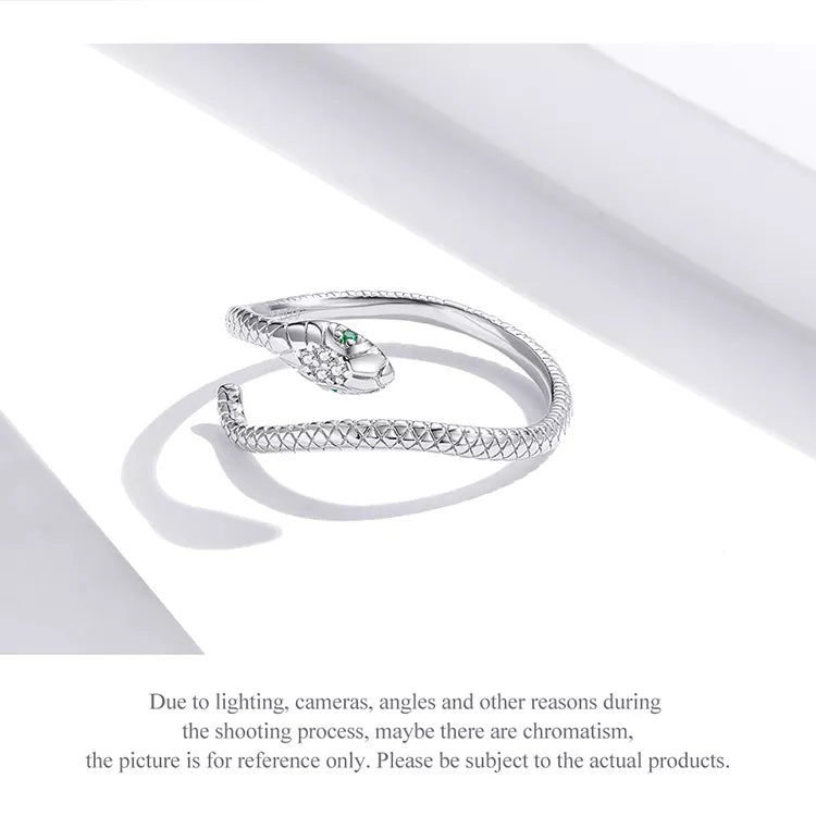 Platinum Reptile Ring | Green Zircon Spiral-Silver-State of Style