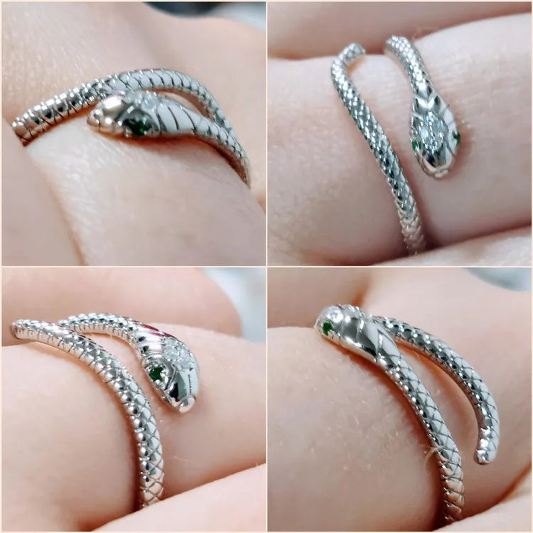 Platinum Reptile Ring | Green Zircon Spiral-Silver-State of Style