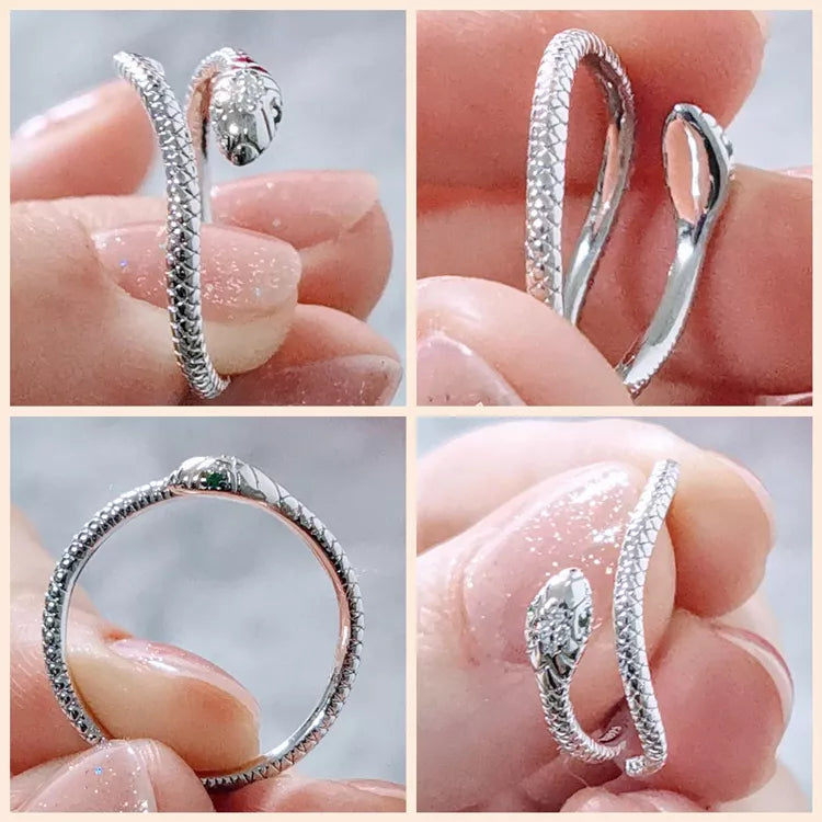 Platinum Reptile Ring | Green Zircon Spiral-Silver-State of Style