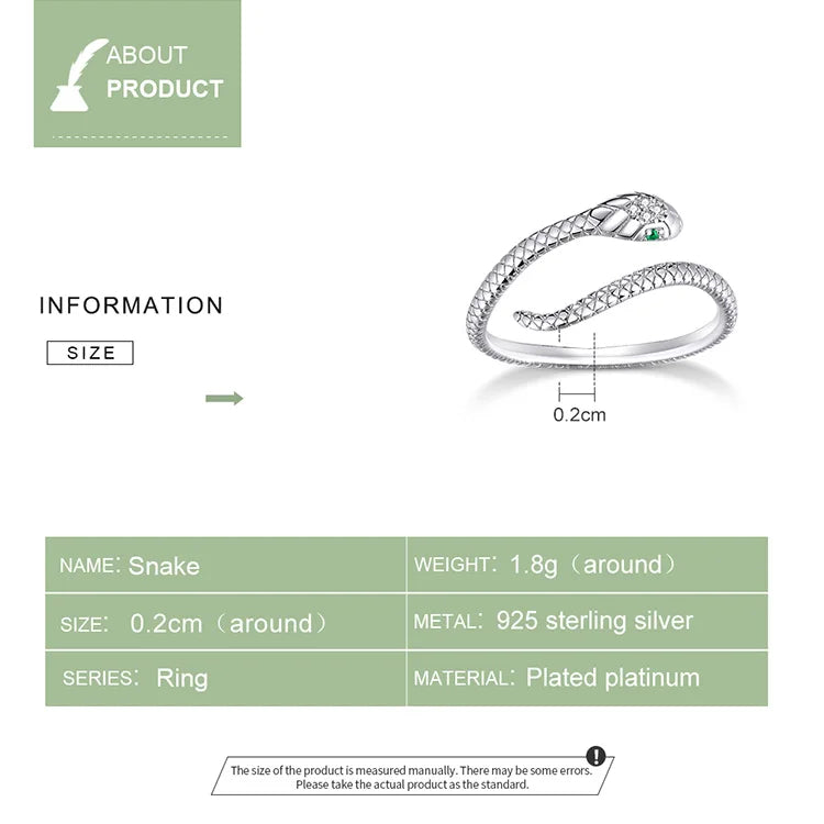 Platinum Reptile Ring | Green Zircon Spiral-Silver-State of Style
