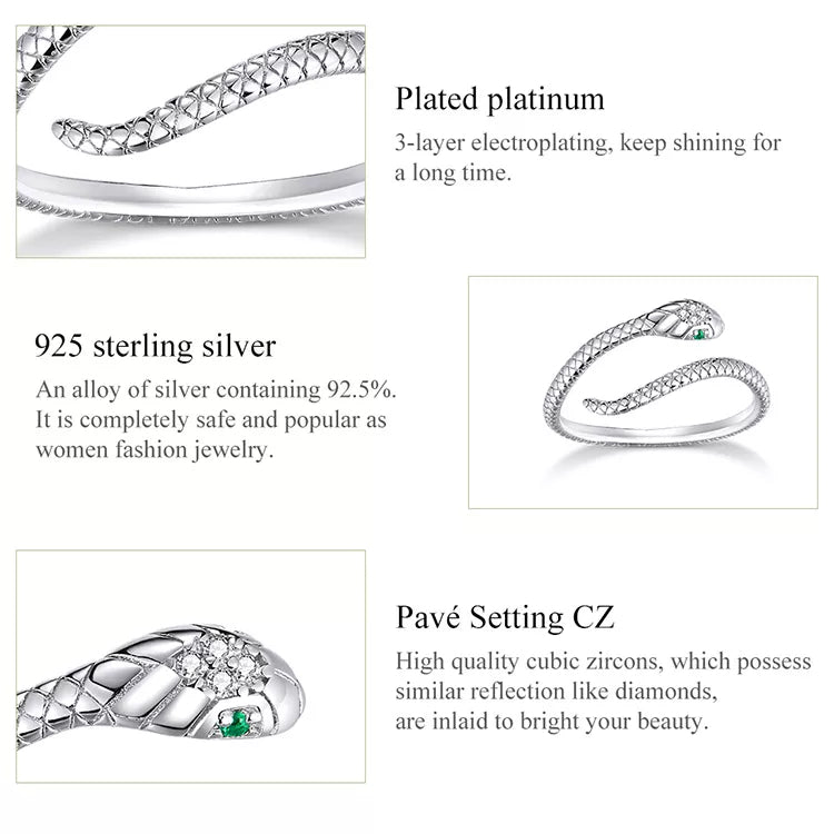 Platinum Reptile Ring | Green Zircon Spiral-Silver-State of Style