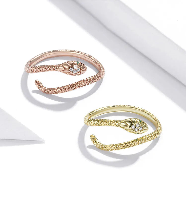 Platinum Reptile Ring | Green Zircon Spiral-Silver-State of Style