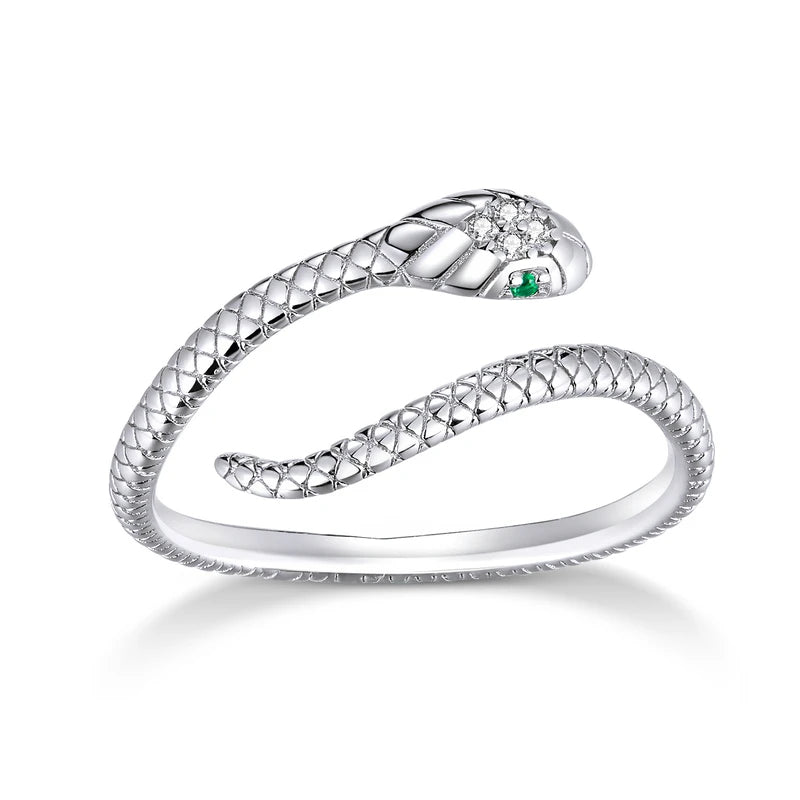 Platinum Reptile Ring | Green Zircon Spiral-Silver-State of Style