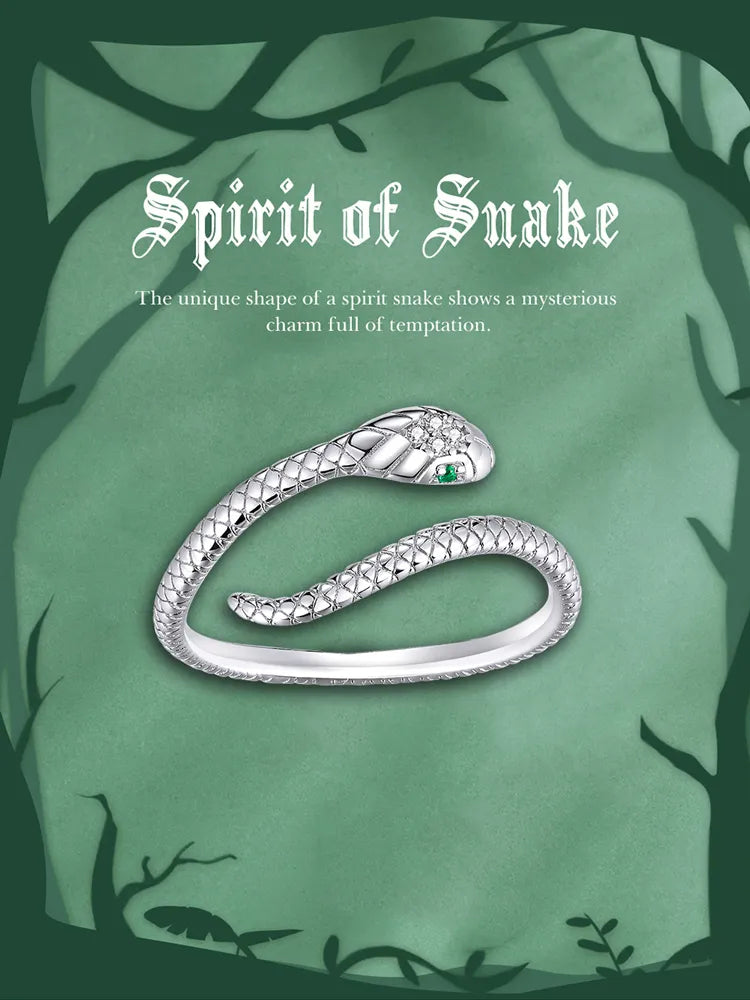 Platinum Reptile Ring | Green Zircon Spiral-Silver-State of Style