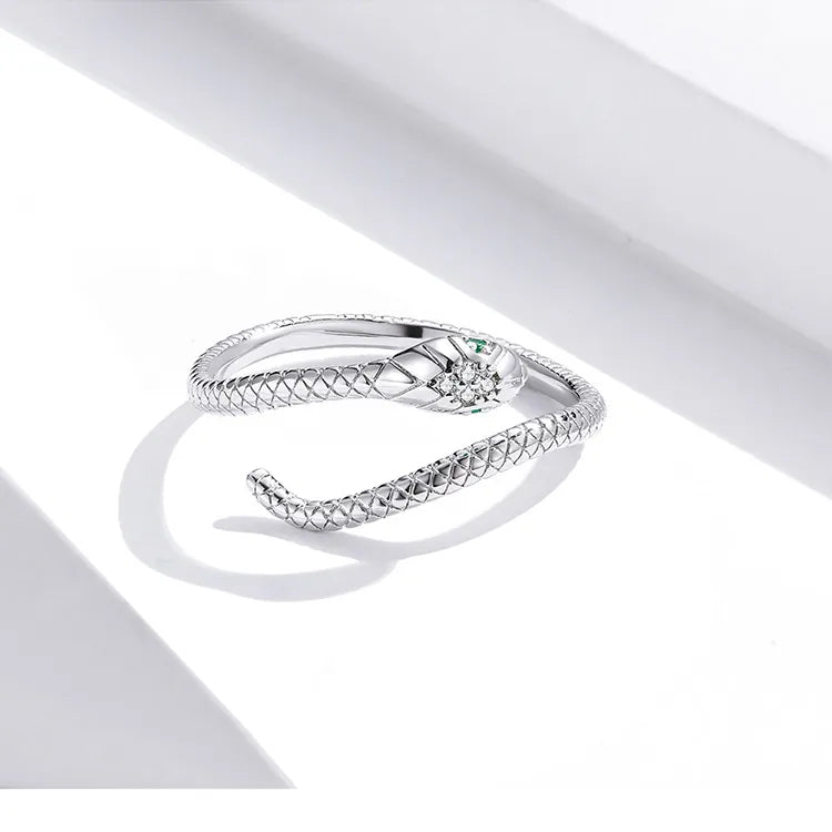Platinum Reptile Ring | Green Zircon Spiral-Silver-State of Style