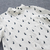 Playful shirt dress with rabbit print and lapel collar – Elina-S-State of Style