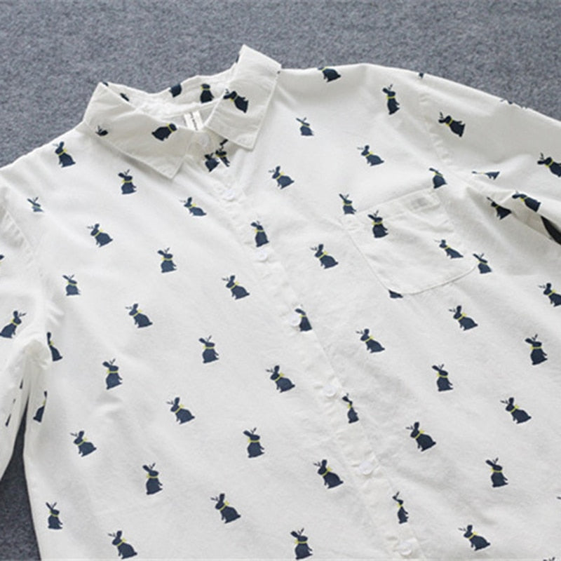 Playful shirt dress with rabbit print and lapel collar – Elina-S-State of Style