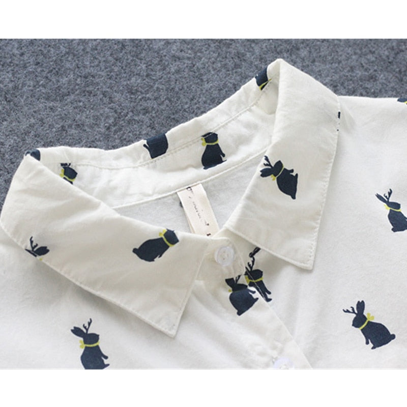 Playful shirt dress with rabbit print and lapel collar – Elina-S-State of Style