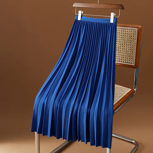 Pleated A-line skirt – Aurelia-Blue-S-State of Style