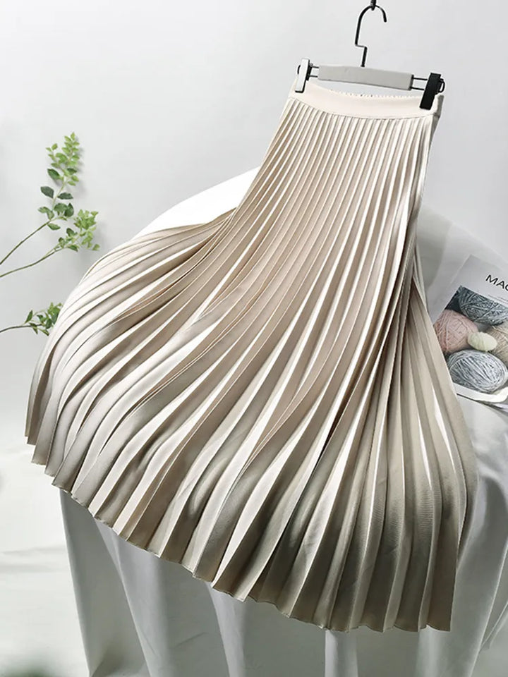 Pleated A-line skirt – Aurelia-Khaki-S-State of Style