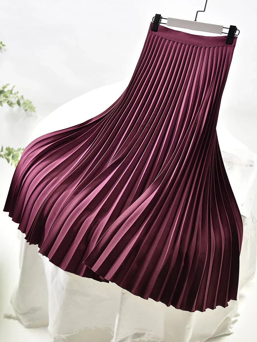 Pleated A-line skirt – Aurelia-Wine red-S-State of Style