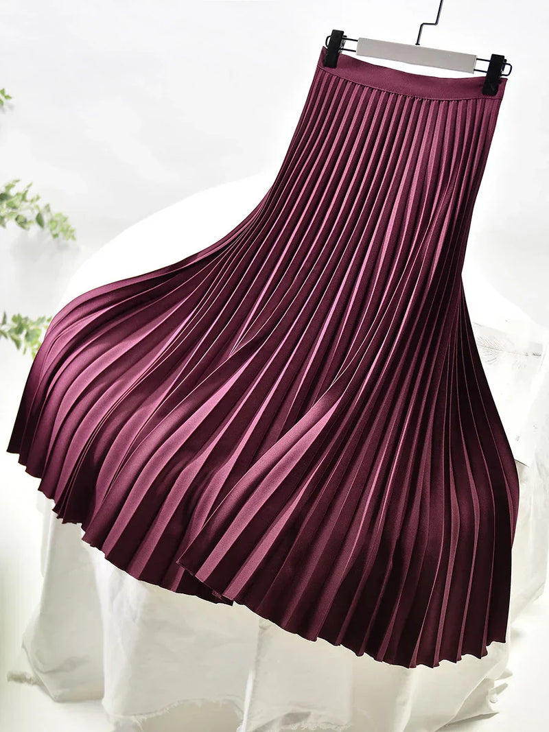 Pleated A-line skirt – Aurelia-Wine red-S-State of Style