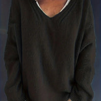 Plus Size Casual V-Neck Sweater for Curvy Women-Black-S-State of Style